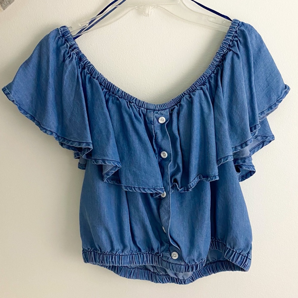 Streetwear Society Soft Denim Off the Shoulder Top